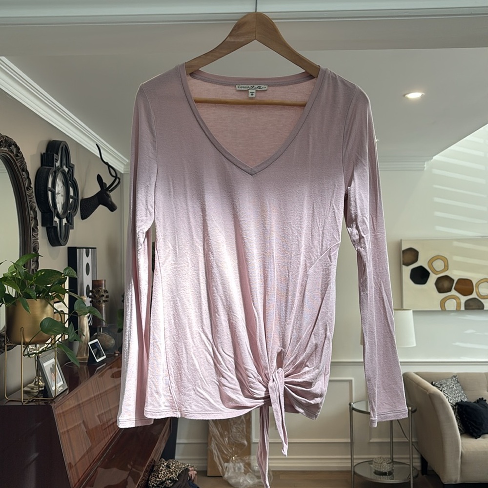 Express Light Purple V-Neck Tie-Front Blouse